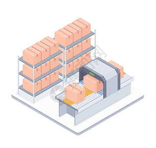 仓库建设智能仓库自动包装传送器卡通矢量插画插画