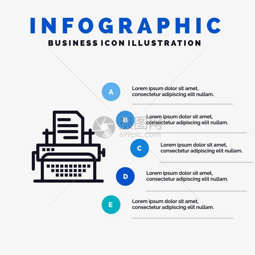 打字机文档发表带有5步插图背景的行标图片