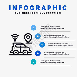 路线指引图汽车带有5步插图背景演示图插画