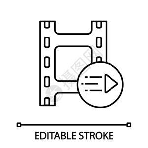 线图形标动画薄线插图多媒体播放器视频胶片和播放按钮轮廓符号矢量孤立的大纲绘制可编辑的中风运动图形线标背景图片