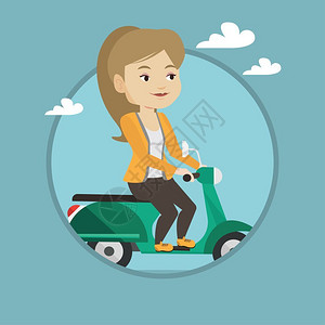摩托车女骑摩托车的年轻女子卡通矢量插画插画