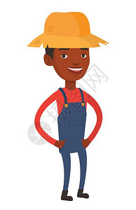 农家带壳生夏季带帽子农民快乐的手放在口袋里矢量插图插画