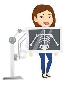 做X光检查的女生卡通矢量插画图片