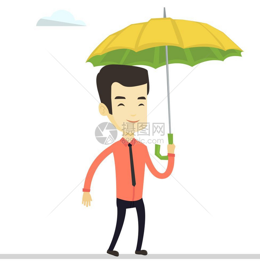 打着伞走钢索具有冒险精神的男商人卡通矢量插画图片