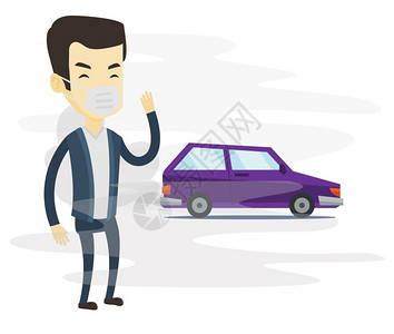 硫氧化物男子站在汽车戴面罩插画