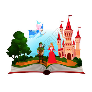 创意书本中的童话故事元素插画图片