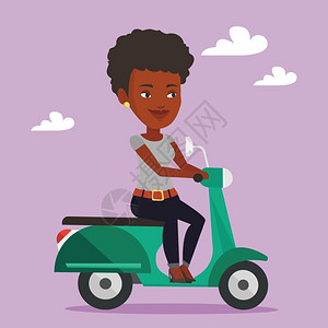 摩托车女骑摩托车的年轻非洲女子插画
