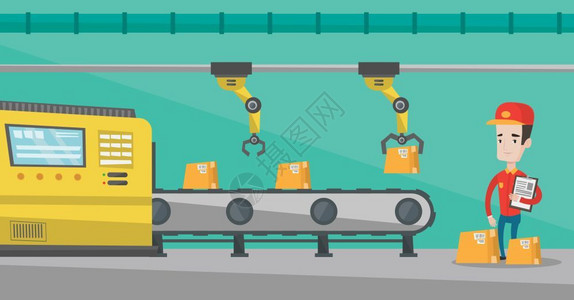 自动化工程师装箱自动机器人生产线插画