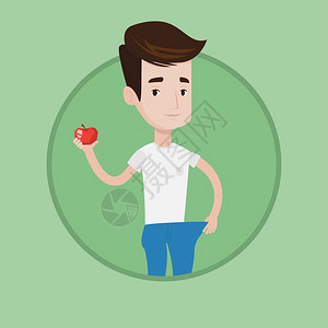 手苹果瘦小男人展示他的饮食结果插画