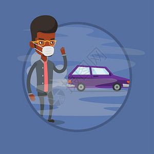 气体面罩男子站在汽车后面戴面罩插画