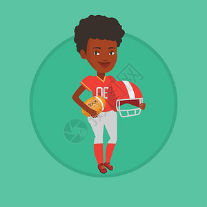 微笑站立的女橄榄球运动员卡通矢量插画图片