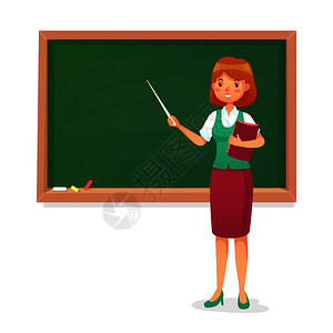 专业教室黑板和教师女授师插画