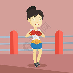 拳击手女身着拳击手套的年轻女运动员插画