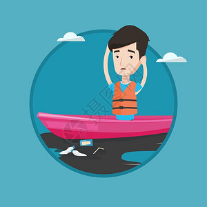 湖头米粉在污水中漂浮的年轻男子卡通矢量插画插画