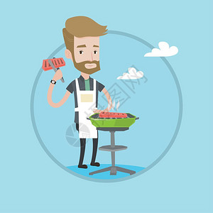 烤烧烤的男人卡通矢量插画背景图片