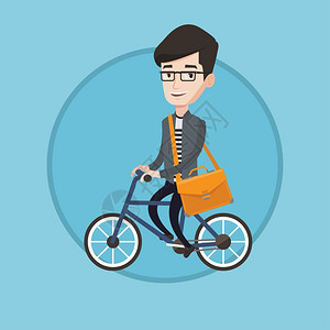 背着公文包骑自行车的男士卡通矢量插画图片