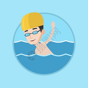 正在进行游泳比赛的男运动员卡通矢量插画图片