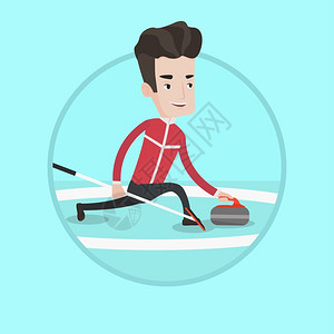 在冰上打冰球的年轻男运动员卡通矢量插画图片