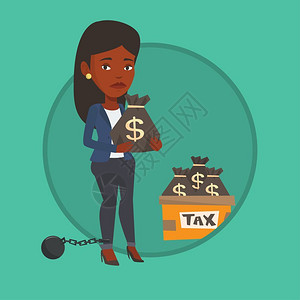 偷税后被戴上脚镣的非洲女商人卡通矢量插画背景图片