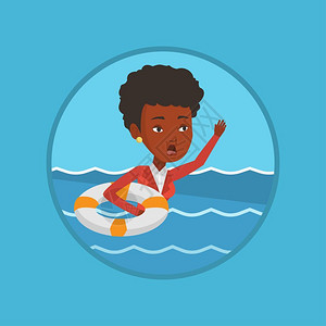 美国人女的落水请求帮助的非裔女子插画
