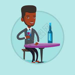 坐在酒吧喝酒的非洲男人卡通矢量插画图片