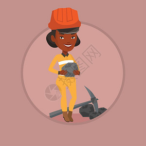 手拿煤炭的非洲女矿工卡通矢量插画图片