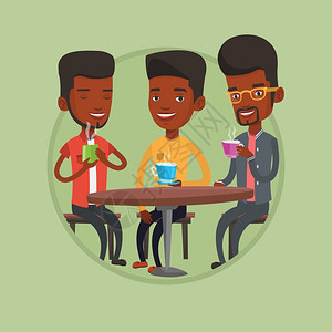 一群年轻的非洲朋友在咖啡馆喝咖啡卡通矢量插画图片