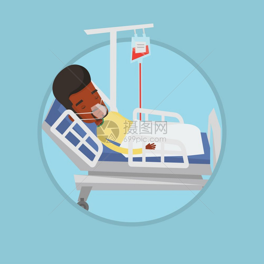 病人躺在医院的床上男人躺在医院的床上有心脏病监测器人在输血过程中病媒平板设计图示病人躺在医院的床上带氧气罩图片