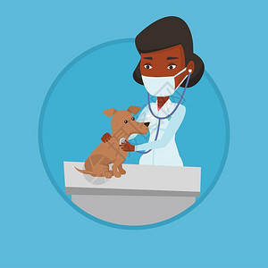 为小狗做检查的非洲女兽医卡通矢量插画图片