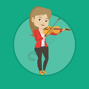 演奏小提琴的女音乐家卡通矢量插画图片