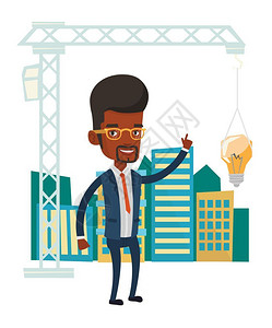 对城市规划有想法的非洲男建筑师卡通矢量插画背景图片