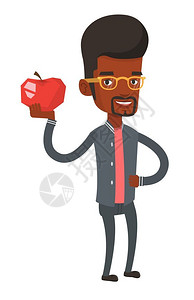 手拿苹果的非洲男人卡通矢量插画图片