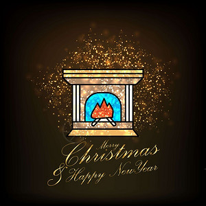 圣诞快乐和壁炉卡通闪光背景图片