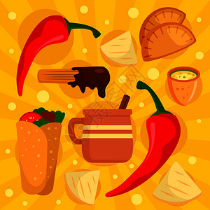 韭花酱冷冻墨西哥的食品概念背景插画