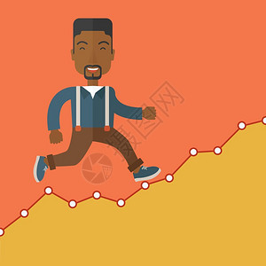 快速提分赢在新学期一位黑人商在山上跑一种当代风格有糊色盘橙背景矢量平面设计图示方形布局商人在山上跑插画