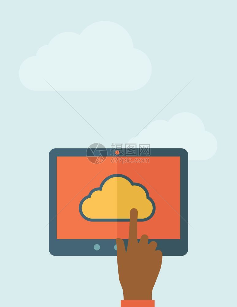 平板屏幕上的手指触摸云层计算概念图片