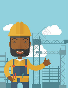 建筑工人及起重塔背景图片