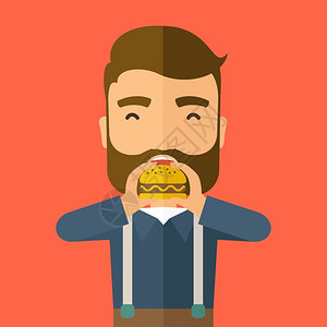 不健康的食物吃汉堡的人插画
