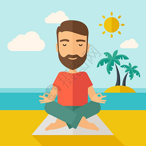 空气瑜伽在沙滩上做瑜伽的人插画