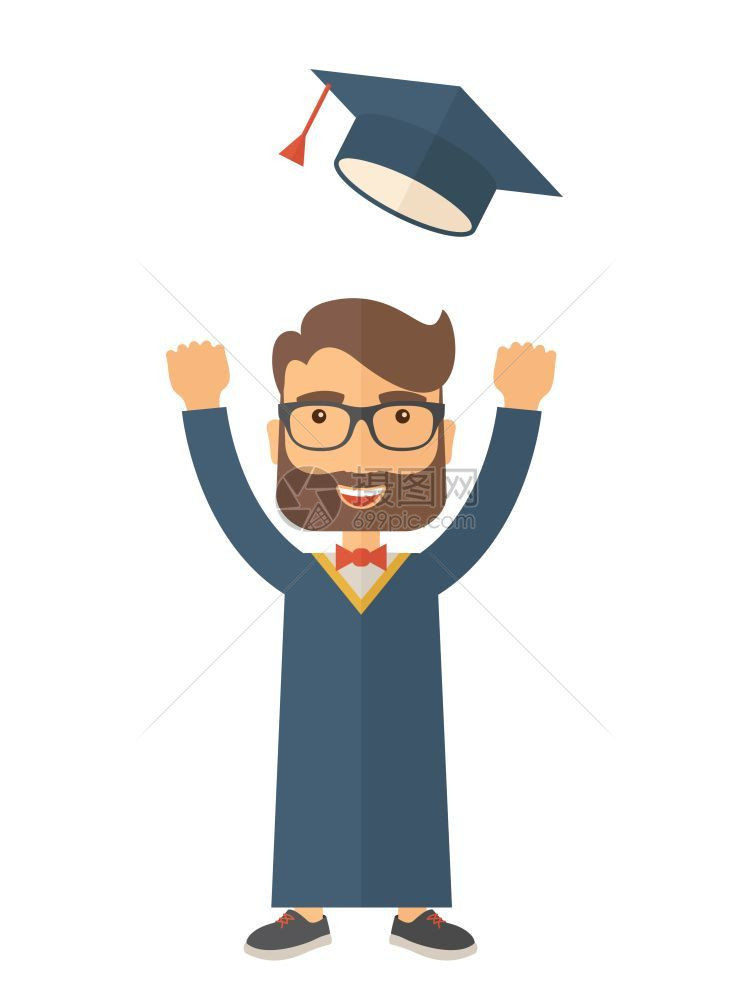 一个快乐的男子扔毕业帽图片