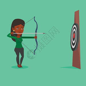 非洲女运动员在射箭比赛中用弓箭瞄准目标图片
