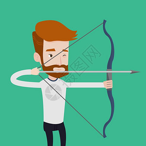 在箭术中练习的年轻运动家射箭矢量平面设计插图图片