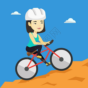 山地摩托车手骑着山地自行车的年轻人插画