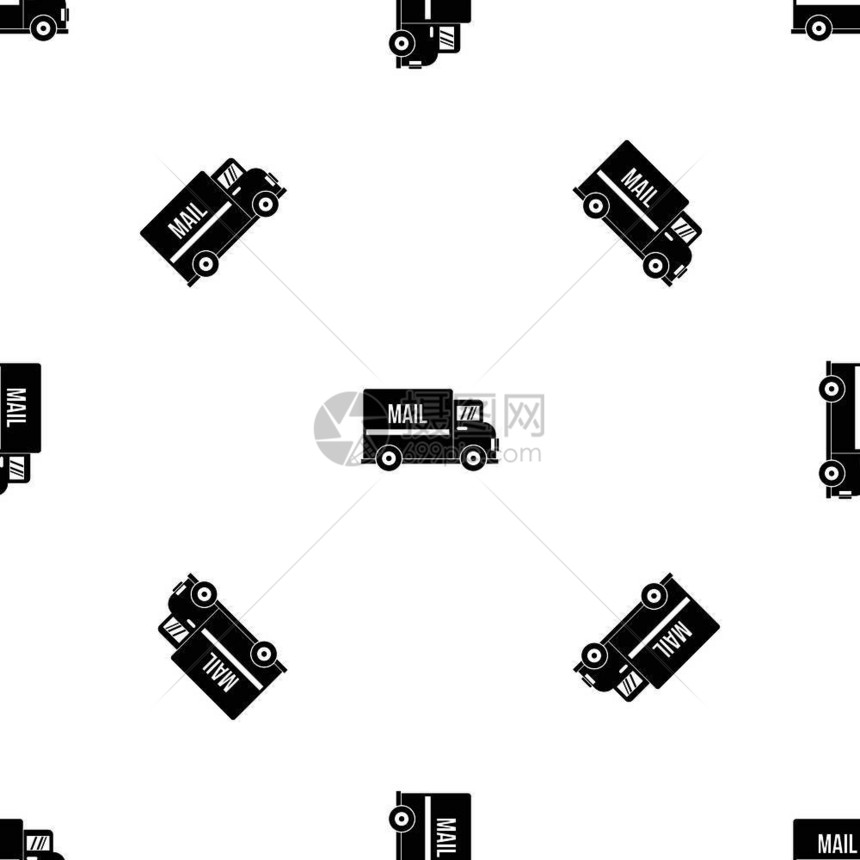 邮件卡车模式设计无缝重复矢量几何图图片