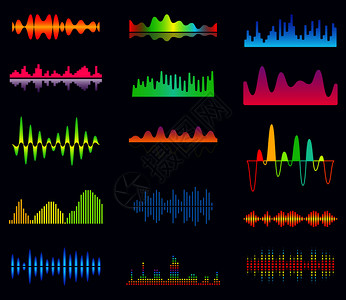 音量均衡器效模拟波室声频乐播放器波形声频信号音轨矢量集电子等效频率波曲线形音乐平衡器频率矢量集工作室声频背景图片