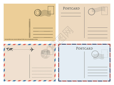 航空邮件明信片矢量模板的问候贺卡邮票戳件插图政戳旧纸面邮政卡插画