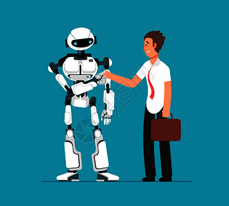 与机器人握手人造智能与机器人插画