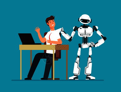 接管机器人雇员将从工作场所踢走人工智能替换未来无工作病媒概念机器控制半人更好的类说明工智能未来无作病媒概念插画