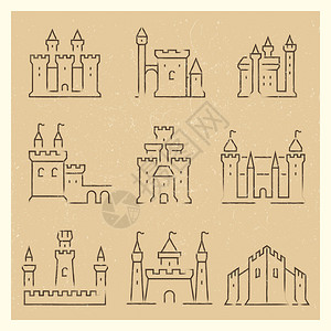 中世纪城堡结构矢量插画图片