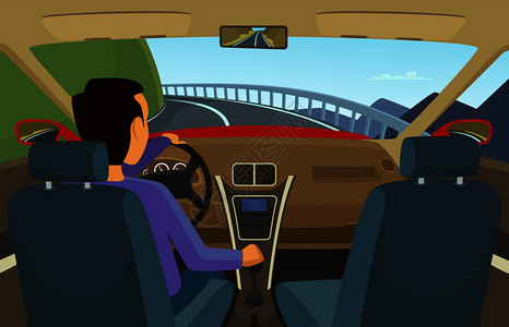 驾驶座位显示驾驶员在车上矢量图插画